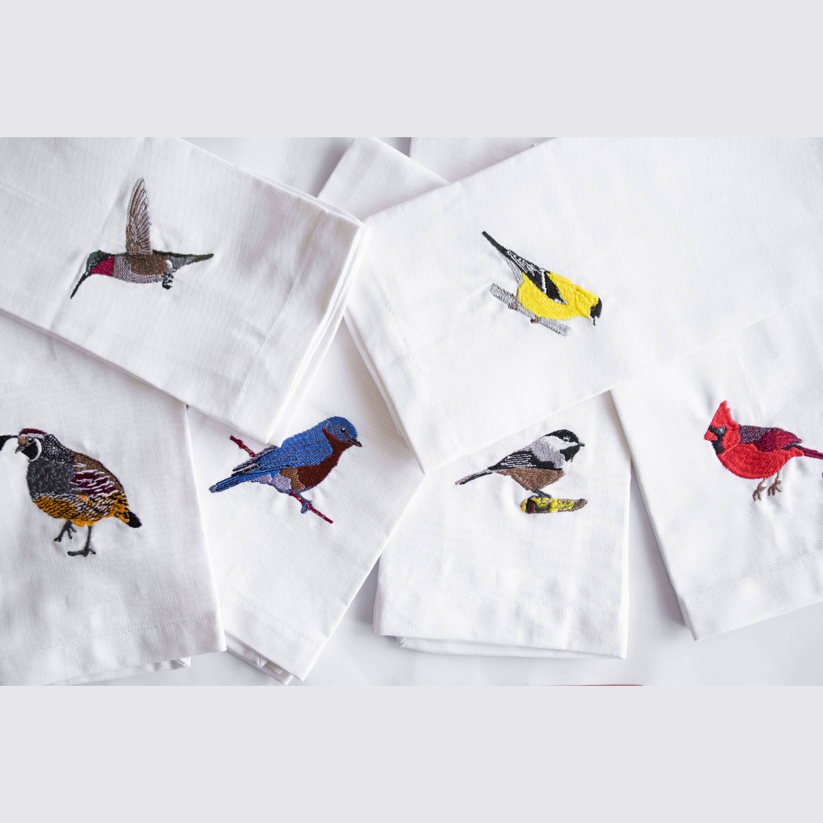100% Cotton Tea Towels with Bird Embroidery - Kitchen Towels